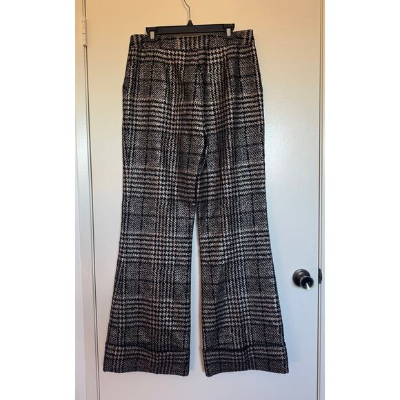 Smythe High Waisted Cuff Trouser in Black Metallic Plaid Size 12 - Picture 3 of 5